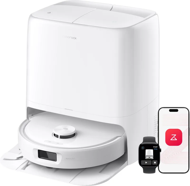 Qrevo 2 Pro-Robotstofzuiger-FlexiArm-technologie-25000 Pa-dubbel anti-klitsysteem-Intensieve tapijtreiniging 15 mm Dweilverhoging-Drogen met 45°C hete lucht en zelfreiniging op 75°C-Roborock SmartPlan 3.0-Reactive Tech obstakelvermijding by Roborock in White – product photo