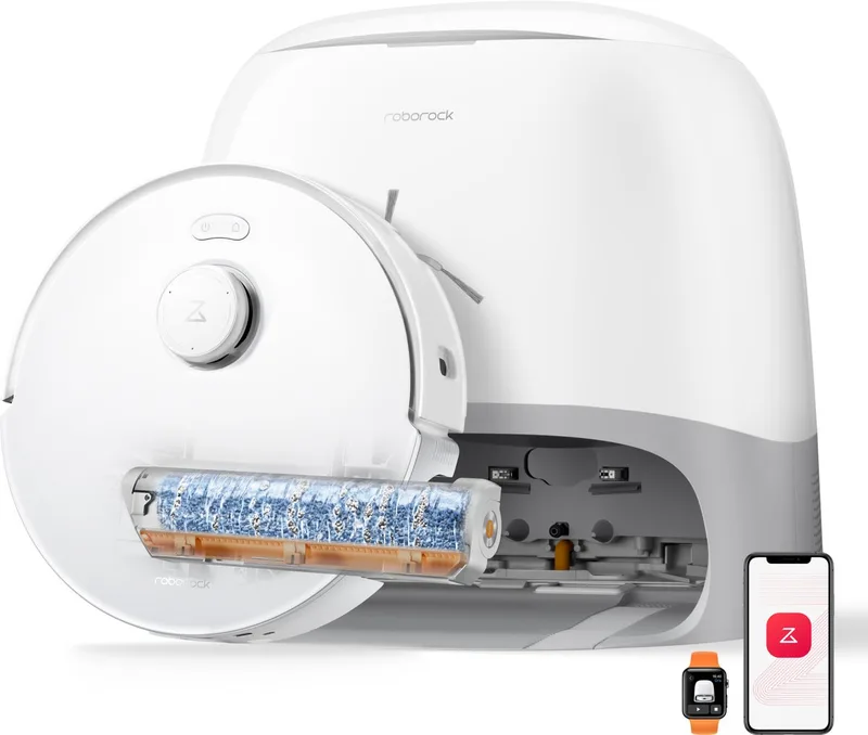 Qrevo Curv 2 Flow-Robotstofzuiger met dweilfunctie-SpiraFlow Realtime Zelfreinigende Rolmop-20.000 Pa-Dual Zero-Tangle-Systeem-AI Obstakelvermijding-Warmtewas dweil-tapijtbescherming van Roborock in Wit – productfoto