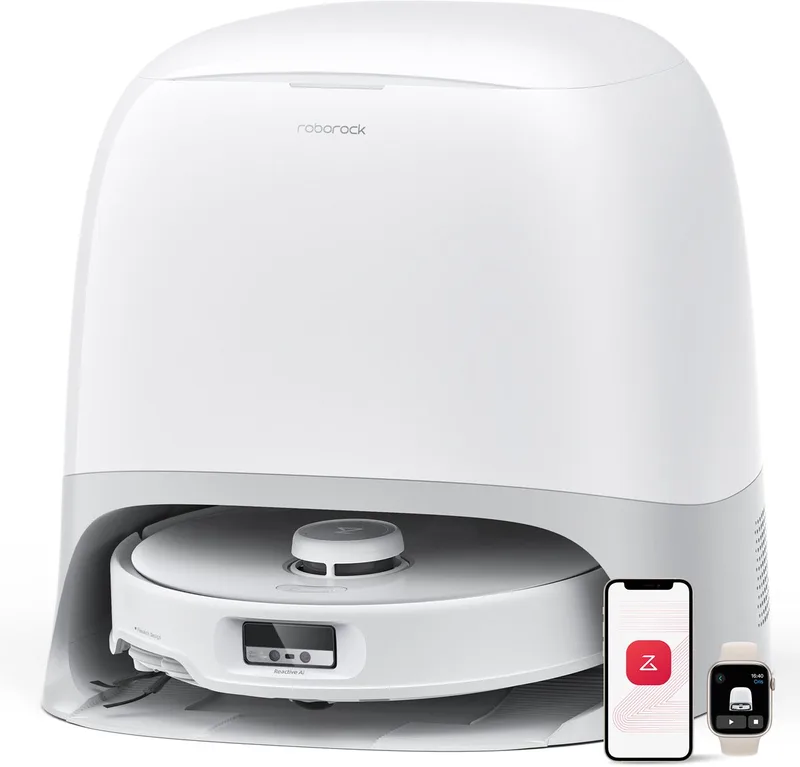 Qrevo Curv – Robotstofzuiger met dweilfunctie – 18500 Pa zuigkracht – Zelfreinigend dock & AI-navigatie – Dual Anti-Tangle-systeem – AdaptiLift-chassis – 75 ℃ warmwater mopwas – Intelligente vuildetectie & spraakassistent van Roborock in Wit – productfoto