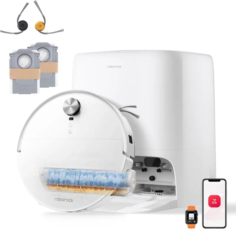 Qrevo Edge 2 Flow-Robotstofzuiger met dweilfunctie-SpiraFlow Realtime Zelfreinigende Rolmop 2.0-35000Pa-Dual Zero-Tangle-Systeem-AI Obstakelvermijding-Warmtewas dweil-tapijtbescherming by Roborock in White – product photo
