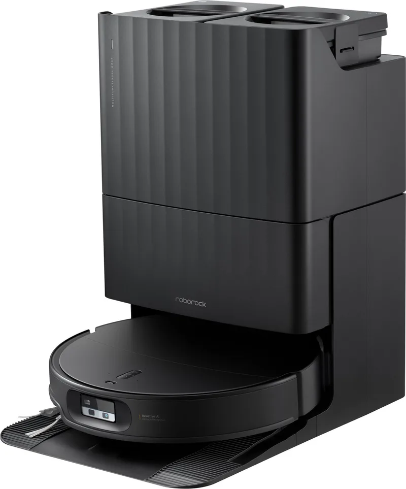Qrevo Edge 2-robotstofzuiger-25.000 Pa-7,98 cm ultraslank ontwerp-12 mm dweilheffing-80℃ Warmwatermopwas&Zelfreinigend Station-FlexiArm Technology-RetractSense navigatiesysteem-dubbel anti-klitssysteem-Reactieve AI en Roborock app-bediening. by Roborock in Black – product photo