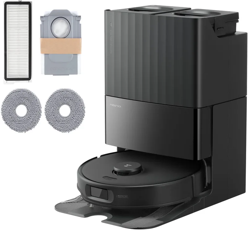 Qrevo Edge 5V1 – Robotstofzuiger en Dweilrobot met 17.000 Pa Zuigkracht, FlexiArm™ Technologie, Zelfreinigend Dock en AdaptiLift™ Chassis fra Roborock i Sort – produktbillede