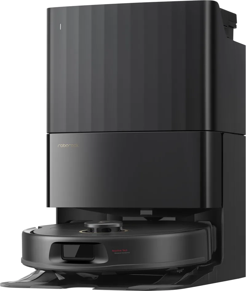 Qrevo S5V-Robotstofzuiger met dock-12000 Pa zuigkracht-FlexiArm-dweilen-Reactief obstakel vermijden-Dubbele anti-klitfunctie-Warmeluchtdroging-Obstakelvermijding en slimme navigatie-Zwart van Roborock in Zwart – productfoto