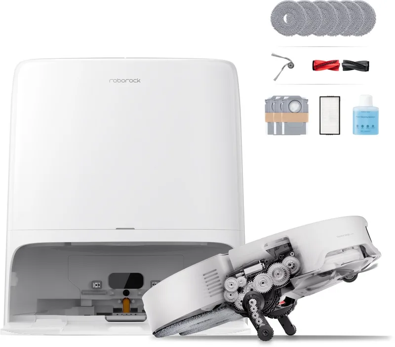 Saros 20 Neo-Robotstofzuiger Met Dweilfunctie-36000Pa-AdaptiLift Chassis 3.0-Kan drempels tot 8,8 cm-RetractSense Navigatiesysteem-7.95 cm Ultraslank Ontwerp-FlexiArm-technologie-100℃ Warmwatermopwas–Zelfreinigend Station&Anti-Klit Borstels fra Roborock i Hvid – produktbillede