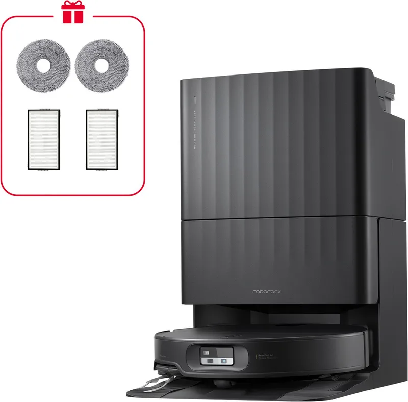 Saugroboter Qrevo Edge 2X, 60 W, mit Beutel, 25.000 Pa HyperForce-Saugkraft, Multifunktionsstation från Roborock i Svart – produktbild