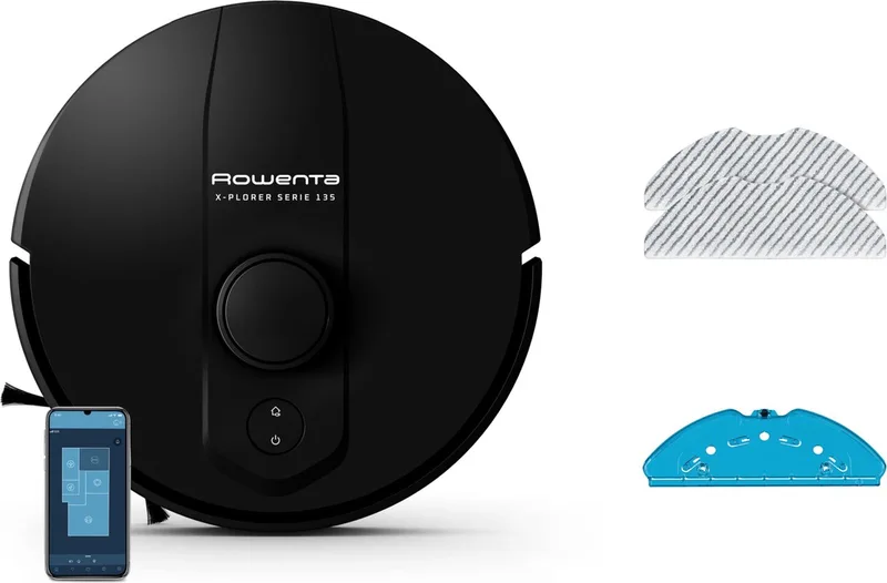 X-Plorer Serie 135 RR91C5 - Robotstofzuiger - Krachtige Zuigkracht (5000 Pa) - Dweilfunctie - Geschikt voor Grote Huizen - Lage obstakel detectie - Compact Design - Voor Dagelijks Gebruik de Rowenta en Noir – photo produit