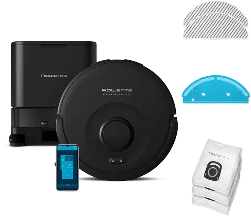 X-Plorer Serie 85+ RR87D5 - Robotstofzuiger - Met Dweilfunctie - Inclusief Extra Accessoires - Geschikt voor Alle Vloertypes - Automatisch leegstation von Rowenta in Schwarz – Produktfoto