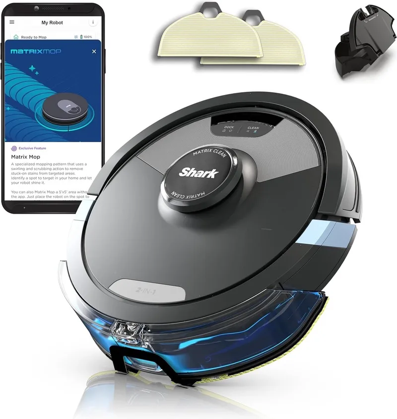 Matrix Plus 2-in-1 Robotstofzuiger met Dweilfunctie - 360° LiDAR Sensor - met Laadstation - Huisdieren - Dweilrobot - 2024 Model - RV2620WDEU von Shark in Schwarz – Produktfoto