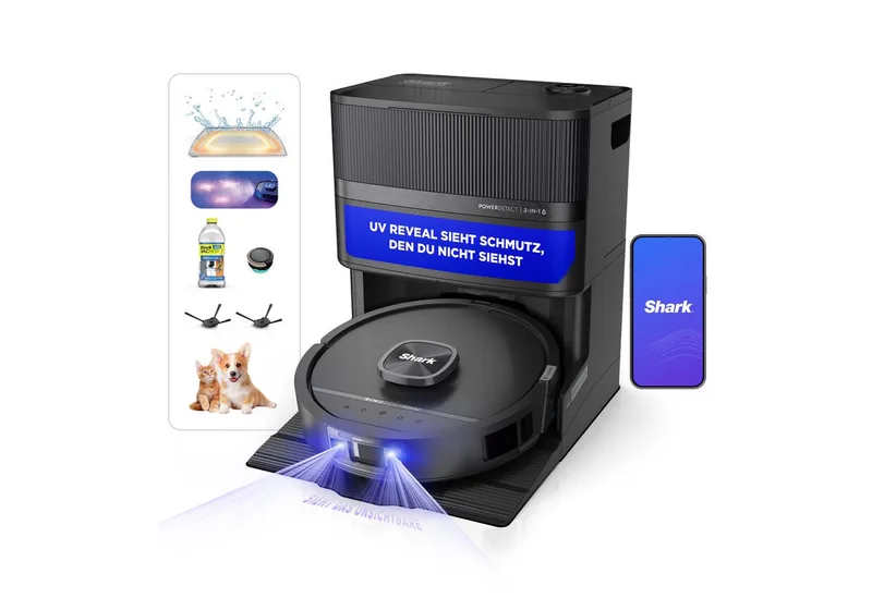Saugroboter mit Wischfunktion RV3000XEEU Shark PowerDetect UV Reveal - 650 W, beutellos von Shark in Schwarz – Produktfoto