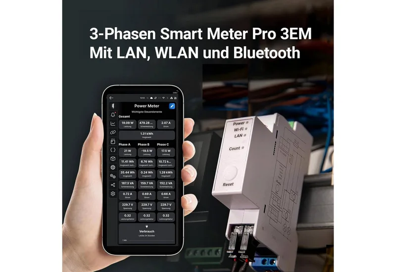 Balkonkraftwerk Shelly Pro 3EM - 120A Strommessgerät WLAN Bluetooth, (3-St), Temperatursensor by Shelly in White – product photo 4 of 5