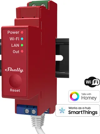 Pro 1Pm 1-Kanaals Wifi Lan-Relais Voor Din-Rails Afstandsbediening från Shelly i Transparent – produktbild 1 av 2