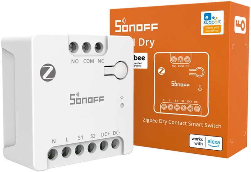 MINI-ZBD Zigbee 3.0 Droog Contact Relais, AC/DC Ingang, Compatibel met Zigbee Hubs, Werkt met Alexa & Google Home, Slim Relais voor Garagedeur, Boiler, DC-Motoren en Magneetventielen de SONOFF en Blanc – photo produit