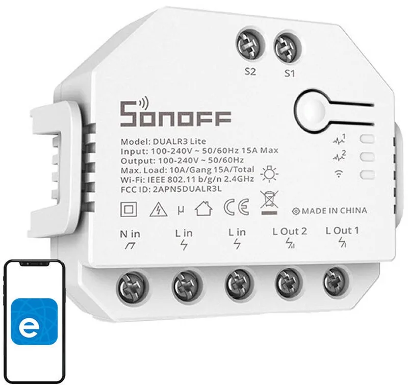 Slimme schakelaar WiFi Sonoff Dual R3 Lite voor garage , zonwering von SONOFF in Weiß – Produktfoto
