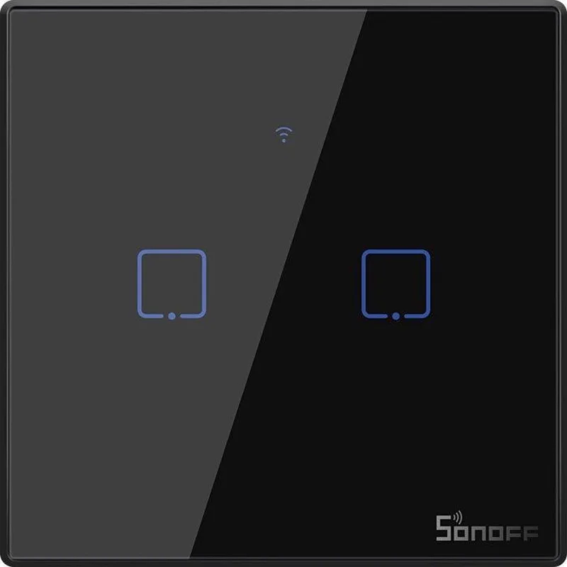 Smart Switch WiFi + RF 433 Sonoff T3 EU TX (2-kanaals) by SONOFF in Black – product photo