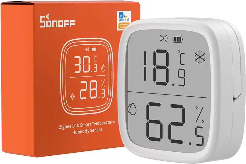 SNZB-02D ZigBee mini-sensor, intelligente temperatuur- en vochtigheidssensor, hygrometer, binnenthermometer, lcd-display, 5S-vernieuwing, compatibel met Alexa/Google Home/Home Assistant. de SONOFF en Blanc – photo produit