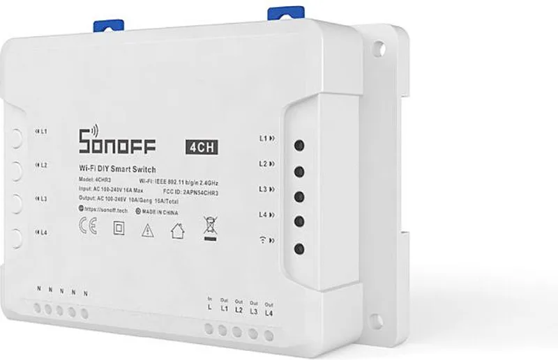 Sonoff 4CHPROR3 4-gang WIFI Smart Switch met RF control van SONOFF in Wit – productfoto