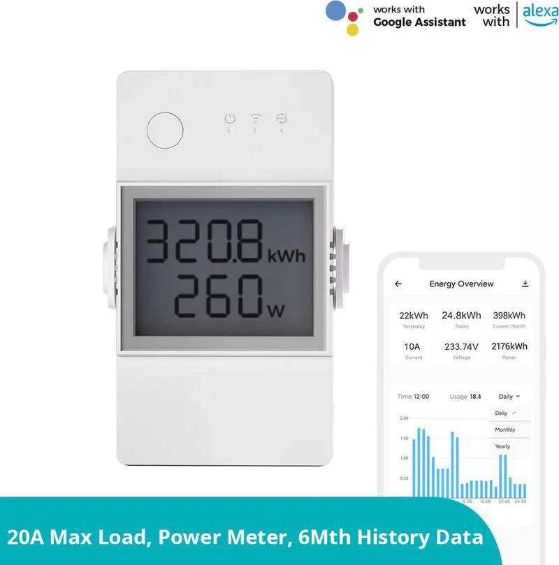 Wi-Fi Slimme Energiemeter Schakelaar Sonoff POWR320D fra SONOFF i Hvid – produktbillede