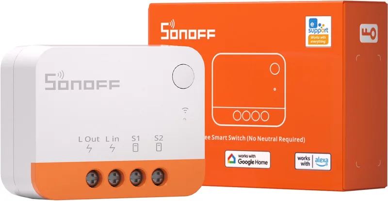 ZBMINIL2 Zigbee Slimme Schakelaar, Geen Nuldraad Nodig, Mini Relais Module voor Lichtschakelaar, 2-Weg Bediening, Werkt met Alexa & Google Home, Zigbee Hub vereist by SONOFF in White – product photo