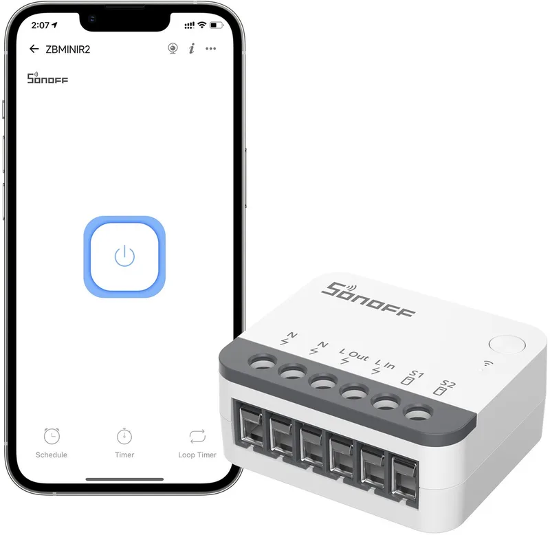 ZBMINIR2 Extreme Zigbee Slimme Schakelaar ,past in EU/86/120-type inbouwdozen,werkt met diverse schakelaars,Zigbee signaalversterker,Open-source platformvriendelijk,De Zigbee Hub is vereist by SONOFF in White – product photo