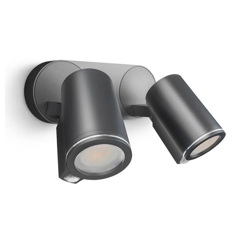 Außen-Wandleuchte Steinel Strahler Spot DUO S Anthrazit 2-flammig, Inkl. Leuchtmittel, Mit Bewegungsmelder nicht Smart Home-fähig von Steinel in Grau – Produktfoto