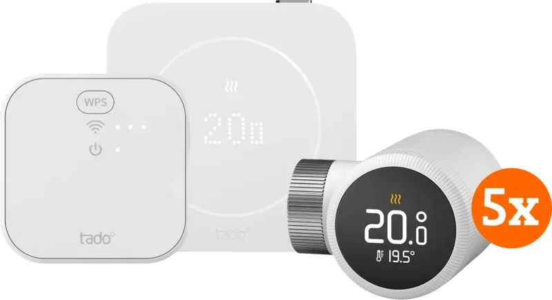 Bedrade Slimme Thermostaat X Multi Room Startpakket 2e Generatie (5 Radiatorknoppen) von tado° – Produktfoto