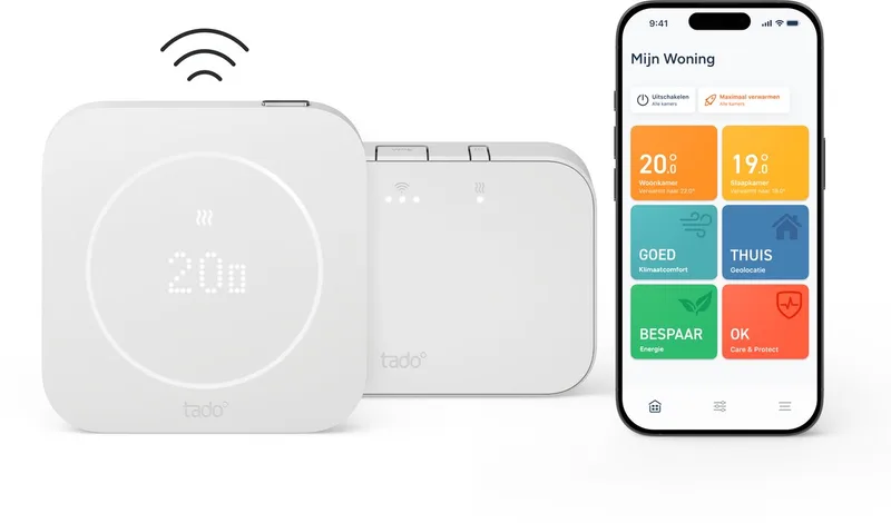 Draadloze Slimme Thermostaat X (2e gen.) Starterskit - OpenTherm & Relay - Matter, Google Home, Alexa & Apple Home - Wit van tado° in + Bridge – productfoto