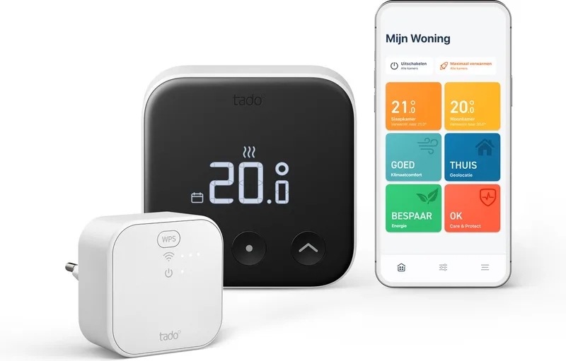 Slimme Thermostaat X - Starterskit - Smart Thermostaat - incl. Matter Bridge - werkt met Google Home, Alexa & Apple Homekit - Bedrade variant - Zwart/Wit by tado° in Starterkit – product photo