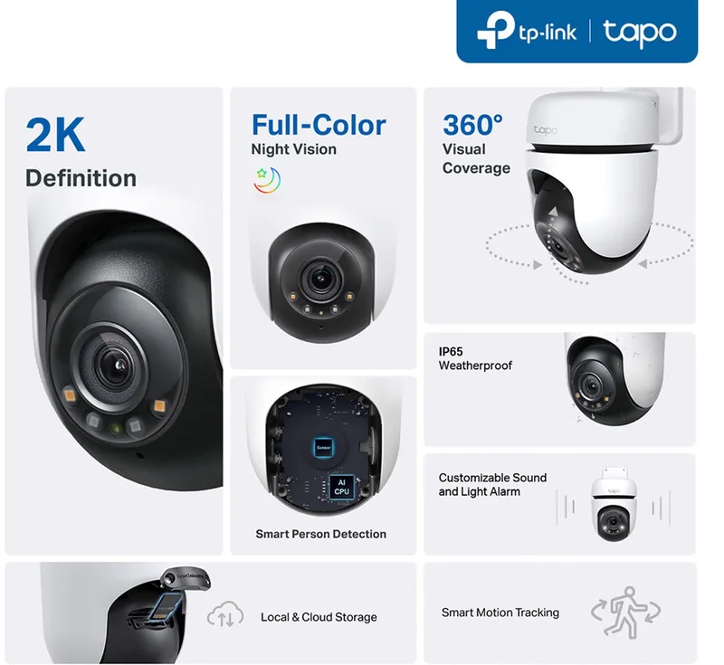 Beveiligingscamera - 360° Draaibaar - Nachtzicht - Waterbestendig från TP-Link i Vit – produktbild
