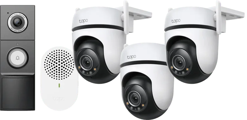 C520WS 3-Pack + D235 Smart Battery & Wired Doorbell de TP-Link – photo produit