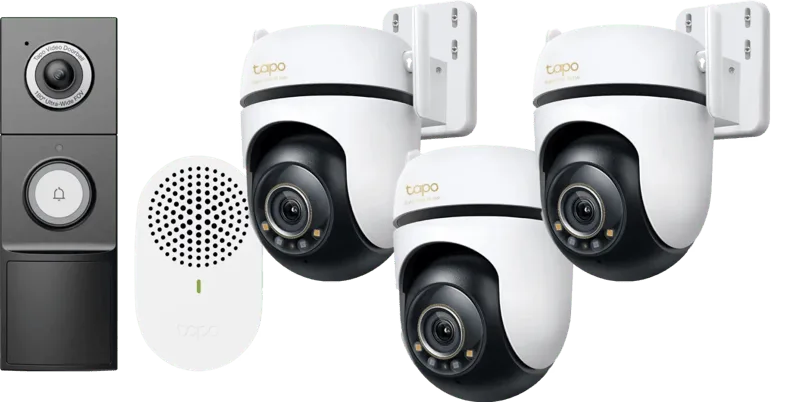 C530WS 3-Pack + D235 Smart Battery & Wired Doorbell van TP-Link – productfoto