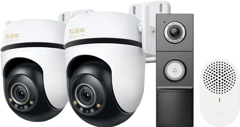 C530WS Duo Pack + D235 Smart Battery & Wired Doorbell fra TP-Link – produktbillede