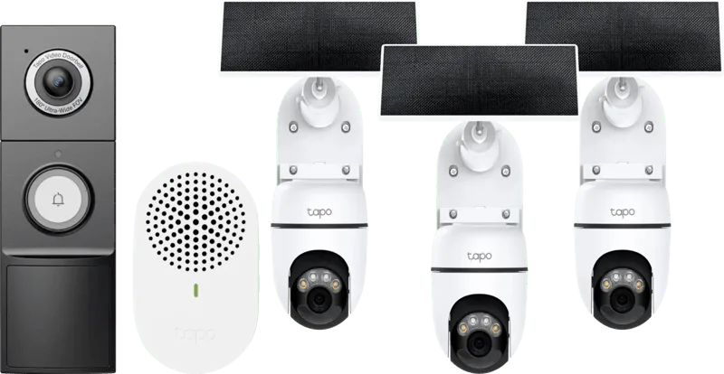 C610 Solar Kit 3-Pack + D235 Smart Battery & Wired Doorbell by TP-Link – product photo