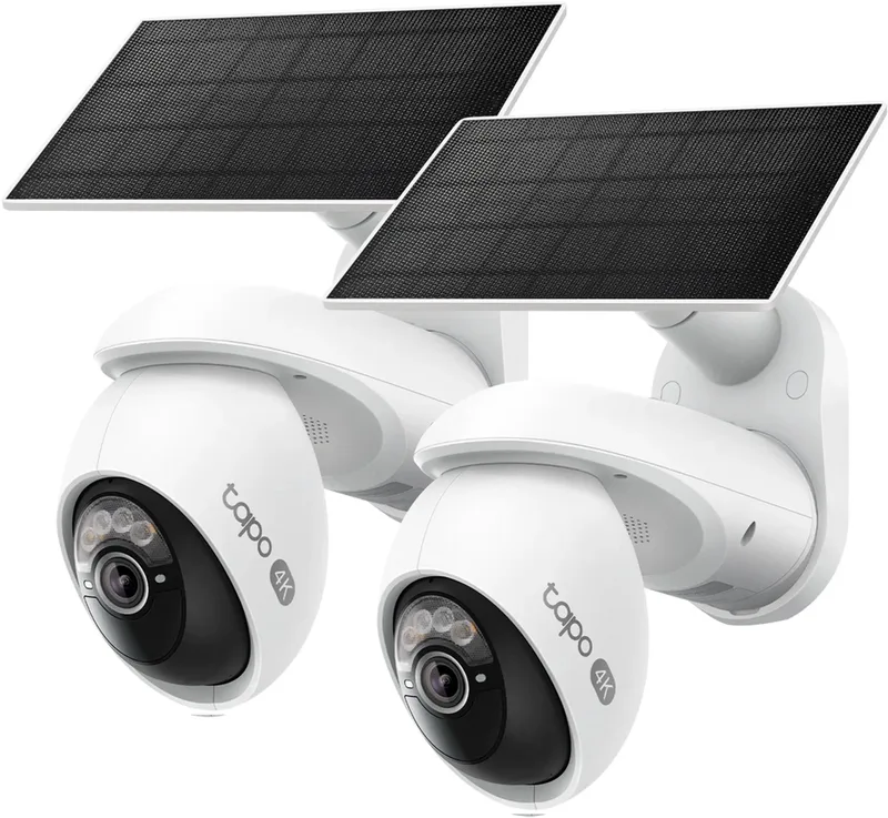 C660 Beveiligingscamera Buiten op Zonne-energie 2-pack - Bundelvoordeel - 360° Draaibaar - Inclusief Zonnepaneel - 10.000 mAh Accu - Starlight Kleur Nachtzicht - Automatisch Volgen - Persoons-, Huisdier- & Voertuigdetectie - 18x Zoom fra TP-Link i 4k 8mp – produktbillede