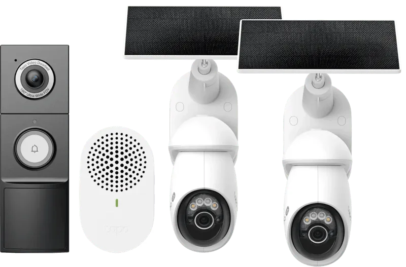 C660 Solar Kit Duo Pack + D235 Smart Battery & Wired Doorbell fra TP-Link – produktbillede