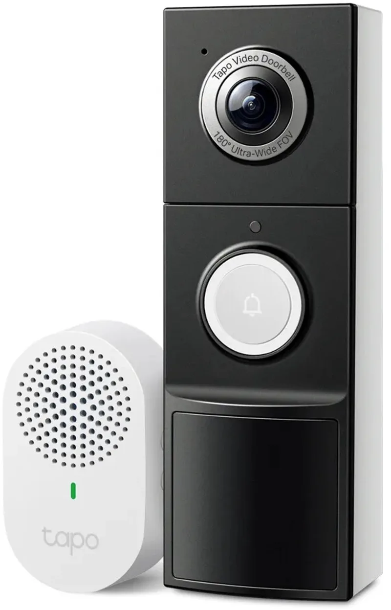 D235 Video Deurbel met Chime - 2K 5MP - 180° Groothoek - 4:3 Head-to-Toe Beeld - Kleur Nachtzicht - AI-pakketdetectie - 210 Dagen Batterij - Batterij & Bedraad - IP66 - Compatibel met Alexa en Google Assistant van TP-Link in Zwart – productfoto