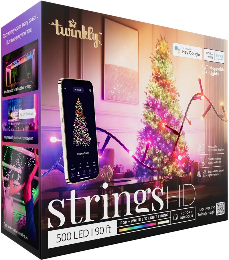 Strings HD Lichtsnoer - 500 LED RGB + Wit - 27,5 meter - App-gestuurd - Binnen & Buiten - Groen snoer van Twinkly in Zwart – productfoto