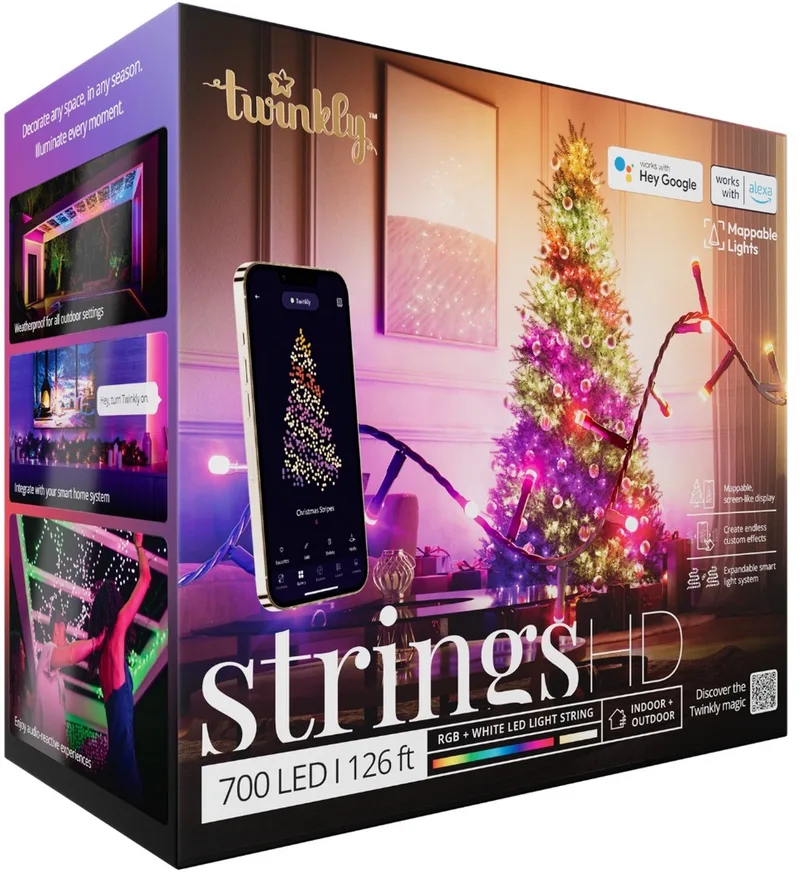 Strings HD Lichtsnoer - 700 LED RGB + Wit - 38,5 meter - App-gestuurd - Binnen & Buiten - Groen snoer fra Twinkly i Sort – produktbillede