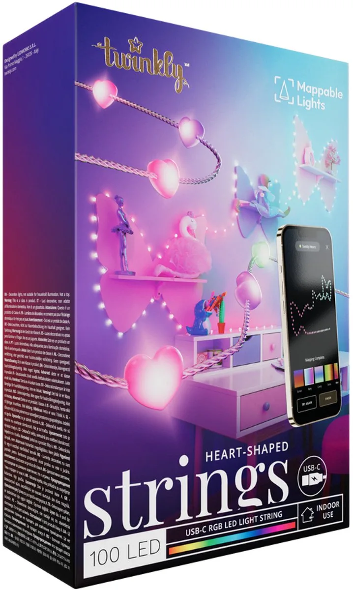 Strings USB-C Hearts Slimme snoerverlichting Wi-Fi/Bluetooth by Twinkly in Multicolour – product photo