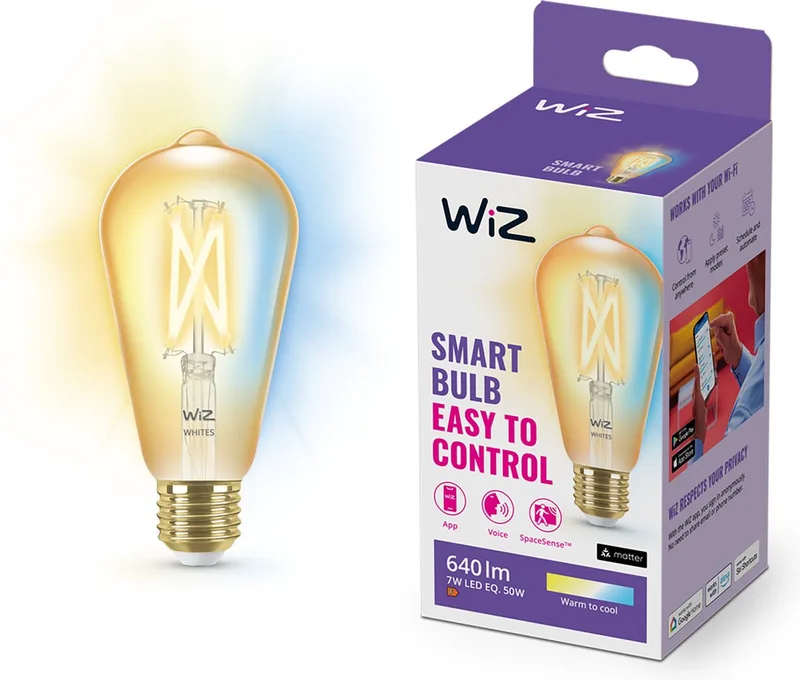 Filament Lamp Edison - Warm- tot Koelwit Licht - Slimme LED Verlichting - E27 fitting - 50W - Goud - Wi-Fi van WiZ – productfoto