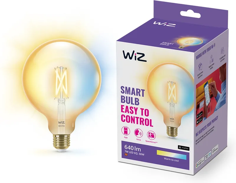 Filament Lamp Globe - Warm- tot Koelwit Licht - Slimme LED Verlichting - E27 fitting - 50W - Goud - Wi-Fi - Grote bol: G125 de WiZ – photo produit