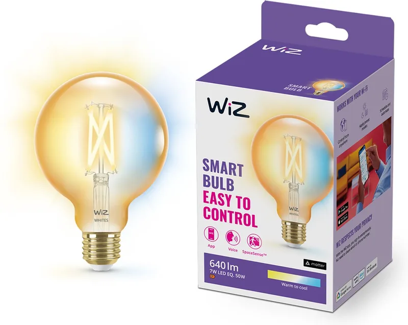 Filament Lamp Globe - Warm- tot Koelwit Licht - Slimme LED Verlichting - E27 fitting - 50W - Goud - Wi-Fi - Kleine bol: G95 van WiZ – productfoto