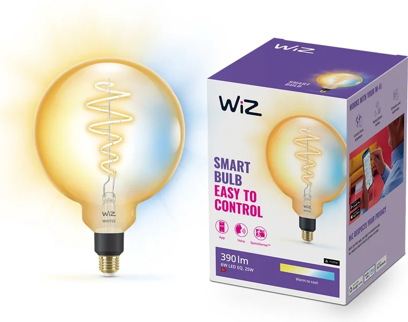Filament Lamp Globe - Warm- tot Koelwit Licht - Slimme LED Verlichting - E27 fitting - 25W - Goud - Wi-Fi by WiZ – product photo