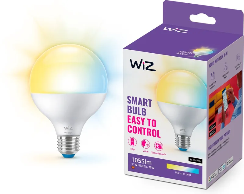 Globe lamp - Warm- tot Koelwit Licht - Slimme LED Verlichting - E27 fitting - 75W - Mat - Wi-Fi by WiZ – product photo