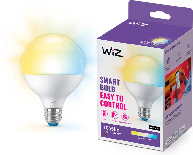 Globe lamp - Warm- tot Koelwit Licht - Slimme LED Verlichting - E27 fitting - 75W - Mat von WiZ – Produktfoto