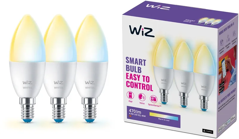 Kaarslamp 3-pack - Warm- tot Koelwit Licht - Slimme LED Verlichting - E14 fitting - 40W - Mat - Wi-Fi van WiZ – productfoto