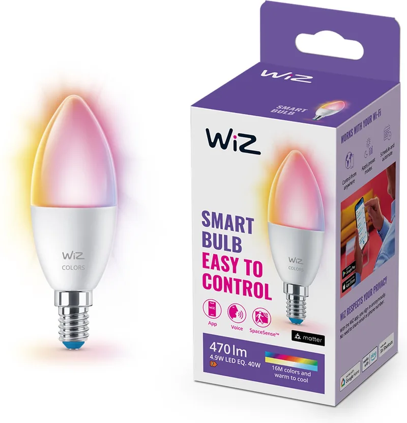 Kaarslamp - Gekleurd en Wit Licht - Slimme LED Verlichting - E14 fitting - 40W - Mat - Wi-Fi de WiZ – photo produit