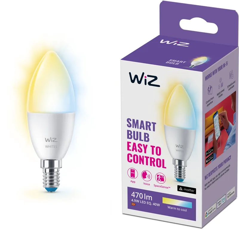 Kaarslamp - Warm- tot Koelwit Licht - Slimme LED Verlichting - E14 fitting - 40W - Mat - Wi-Fi by WiZ – product photo