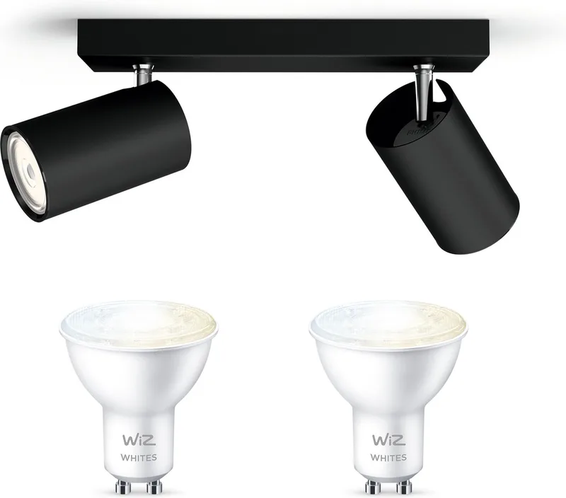 Kosipo Opbouwspot - Warm tot Koelwit Licht - Plafondspot met 2 Lichtpunten - GU10 - Te bedienen via WiFi de WiZ en Noir – photo produit