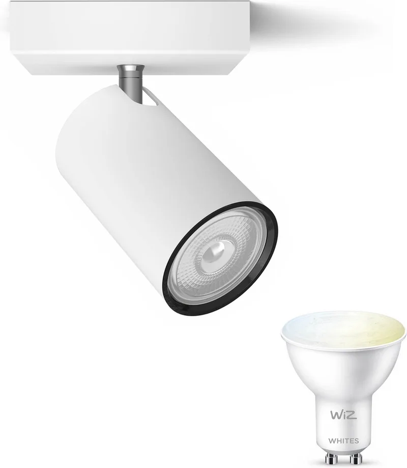 Kosipo Opbouwspot - Warm tot Koelwit Licht - Wandspot of Plafondspot met 1 Lichtpunt - GU10 - Te bedienen via WiFi de WiZ en Blanc – photo produit
