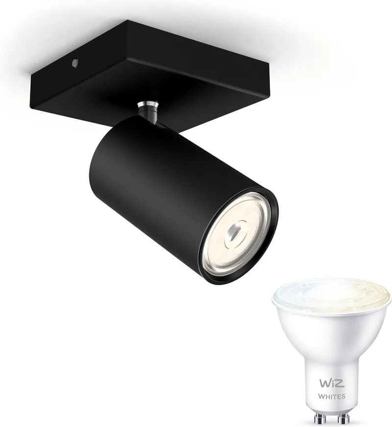Kosipo Opbouwspot - Warm tot Koelwit Licht - Wandspot of Plafondspot met 1 Lichtpunt - GU10 - Te bedienen via WiFi by WiZ in Black – product photo